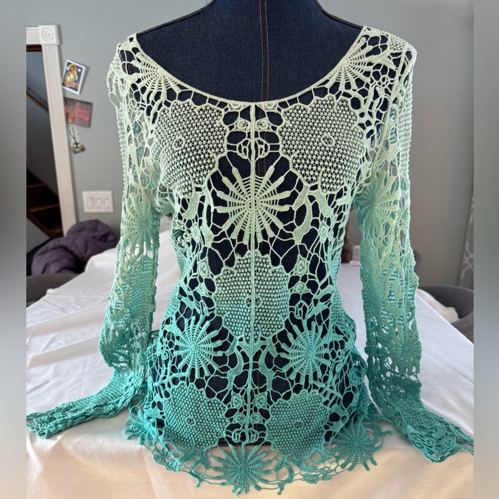 Honey Punch Mint Crochet Top Size Small